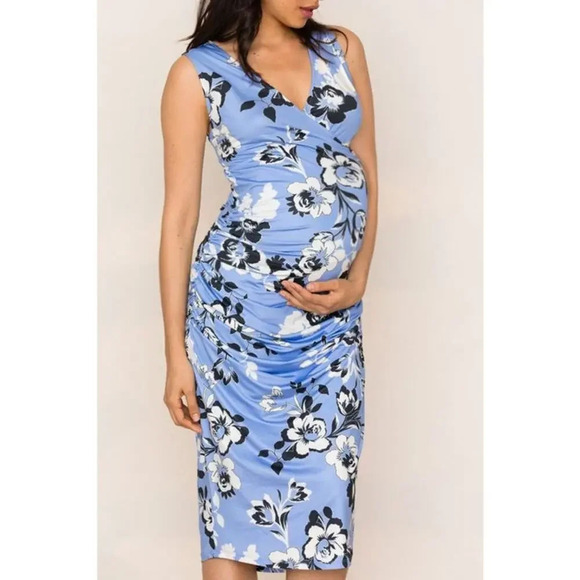 Yumi Kim Maternity Hold Tight Ruched Dress Wonderful Life Blue Size M - Picture 1 of 7